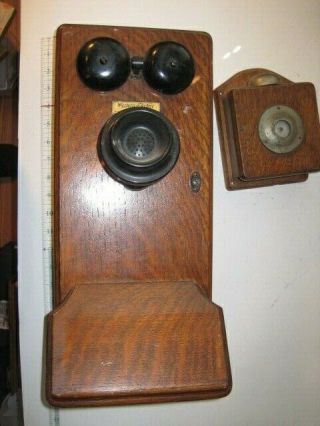 Vintage Western Electric Oak Wall Crank Telephone Wood Parts Or Restore