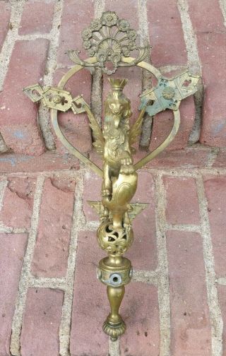 Antique Ornate French Brass Wall Sconce Regal Lion Figural 3 Candle Holder