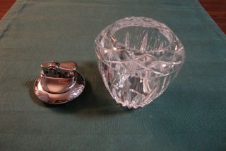 Vintage Crystal Cut Glass Table Top Chrome Cigarette Lighter Japan 3