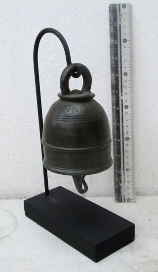 Superp 19th.  C Mandalay Bronze Buddhist Temple Bell Tone & Stand