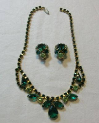 Vintage Juliana Emerald Peridot Necklace Earring Open Back Set