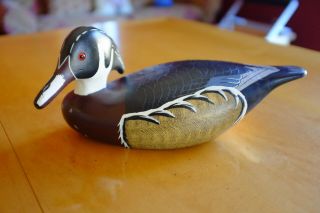 Life Size Wildfowler Hand Painted Wooden Duck Decoy.  Wood Duck Drake.