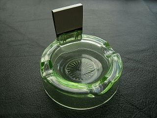 Vintage Green Glass Ashtray With Match Holder