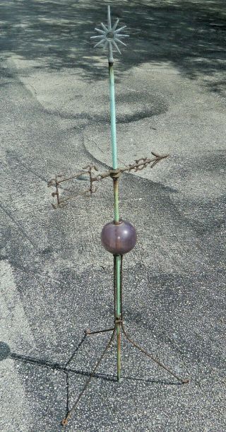 Antique Lightning Rod - Weathervane W/ Purple Glass Ball Approx.  54 Inches Tall