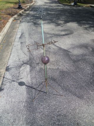 Antique LIGHTNING ROD - WEATHERVANE w/ Purple Glass Ball APPROX.  54 INCHES TALL 2