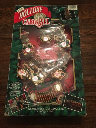 Vintage Mr Christmas Holiday Lighted Musical Carousel Circus 21 Carols Ornaments