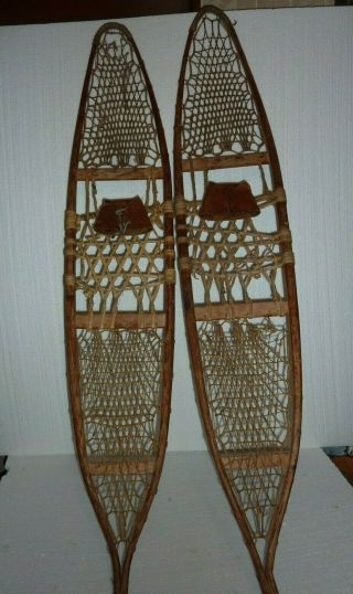 Snocraft Inc Norway Maine Antique Wooden Snowshoes 10” X 56” Vintage Wooden