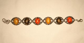 Vintage Sterling Silver Amber Link Bracelet 7 "