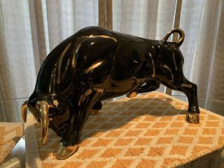Large Vintage Big Black Bull With Gold Trim