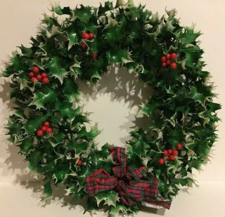 Vtg Plastic Holiday Wreath Holly & Berry Large 16 " Christmas Midcentury