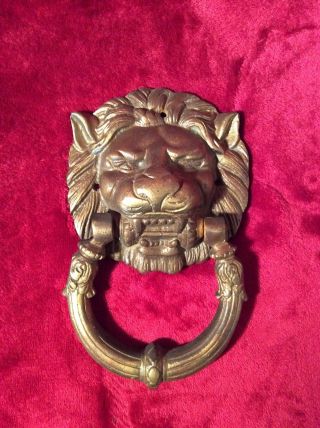 Vintage Brass Lion Head Face Door Knocker 7 " X 4 - 1/4 " Heavy 1lb 9.  5oz Ver Patina