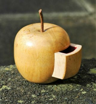 Charming Vintage Wooden Apple Jewelry Ring Box With Secret Drawer Spring Loaded