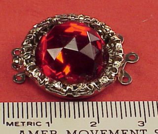 Vintage 22mm Necklace Clasp Connector 3 Str Rose Cut Garnet Ruby Chrome Art Deco 2