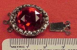 Vintage 22mm Necklace Clasp Connector 3 Str Rose Cut Garnet Ruby Chrome Art Deco 3