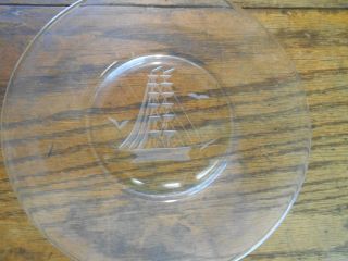 vintage clear glass w etched sail boat cheese keeper small cake server nautical 2