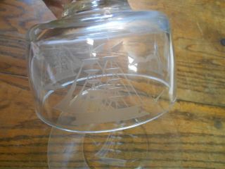 vintage clear glass w etched sail boat cheese keeper small cake server nautical 3
