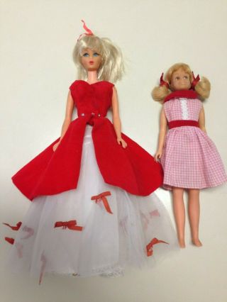 Vintage Early Barbie & Midge Doll In Dress With Mattel Tag