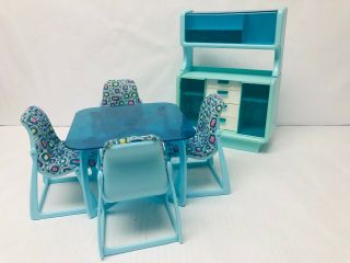 Vintage Barbie Dream House Furniture,  Table Chairs Set,  Kitchen Hutch Cabinet