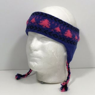 Vintage Maureen Of The Mews Winter Headband Snow Ski Cap Tassels Purple Pink