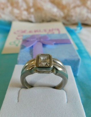 Vtg Sterling Silver,  Cz Cubic Zirconia Ladies Band Ring Size 8,  Signed 925