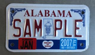 Alabama Motorcycle License Plate 2007 Sample Weird Design