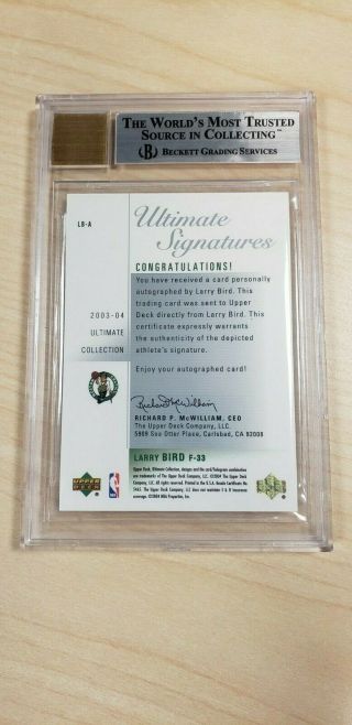 2003 04 Ultimate Signatures Larry Bird Auto Flawless BGS 3
