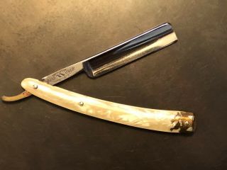 Antique Straight Razor Dubl Duck Gold Edge Soligen Germany Mother Of Pearl