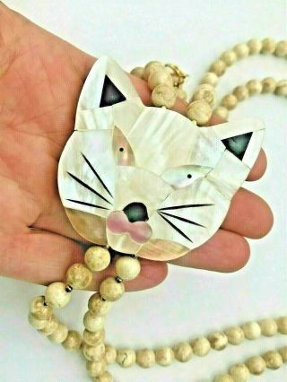 Vintage Designs In Nature Sandee Wesolek Mother Pearl Cat Feldspar Bead Necklace