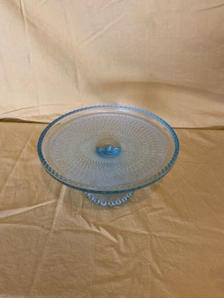 Vintage Glass Pedestal Cake Plate Stand Aqua Blue 3 3
