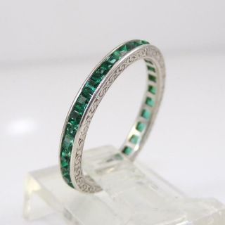 Vtg Antique Art Deco Sterling Silver Green Emerald Eternity Band Ring Sz 6 Lfj3