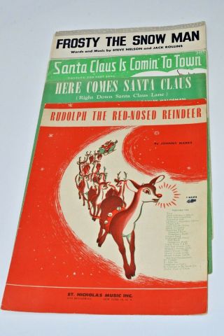 4 Vintage Christmas Sheet Music 1930 - 1950 Rudolph Santa Frosty The Snowman