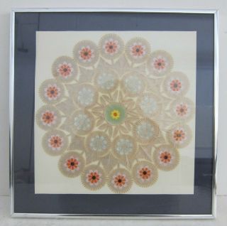 Vintage Mod Flower Mandala Handmade Polish Folk Art Paper Cutting Framed 14x14