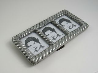 Vintage Honduran Handmade Solid Pewter Picture Frame : 3 Photo : 3x5 Inches