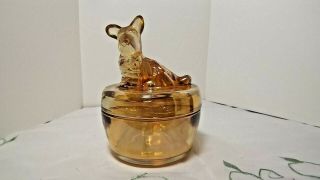 Vintage Marigold Carnival Glass Scottie Dog Powder Box 5 "