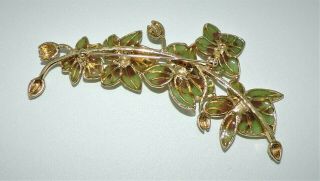 3362 Vintage Signed MONET Goldtone Rhinestone Enamel Figural Flower Brooch Pin 2