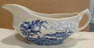 Vintage Blue & White China Gravy Boat Silverdale By Hanley Made In England
