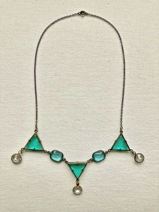 Antique Art Deco Blue Green Czech Glass Necklace