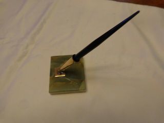 Vintage Sheaffer " Snorkel " 14k Gold Nib Desk Fountain Pen,  Green Marble Base