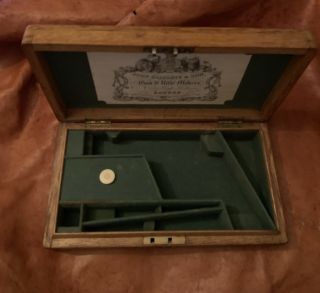 Antique Oak Pistol Gun Box With Fitted Interior & Label