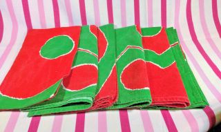 Vintage Mod Red And Green 6pc Cotton Napkin Set • Made In India • Pop Art Design