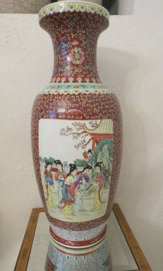 Vintage Red Chinese Famille Rose Vase 24 "