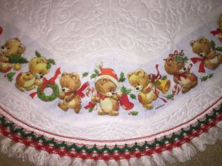 Vintage Felt Ruth Morehead Teddy Bear Candy Canes 39 " Round Christmas Tree Skirt