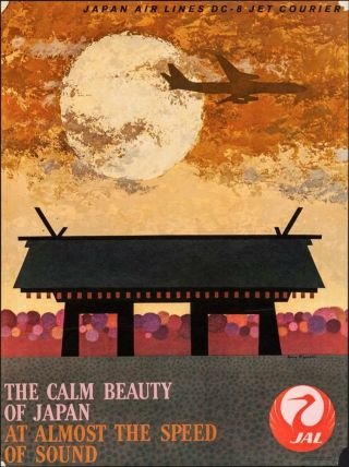 Japan Airlines The Calm Beauty Vintage 1960 Travel Poster 21x28 Rare
