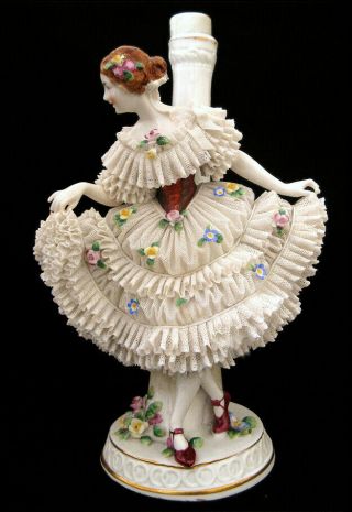 11 " Sitzendorf Dresden Lace Lady Dancer Volkstedt Porcelain German Figurine Lamp