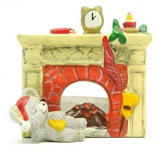Vintage Christmas Candle Holder Mouse Fireplace Porcelain Ceramic Holiday Decor