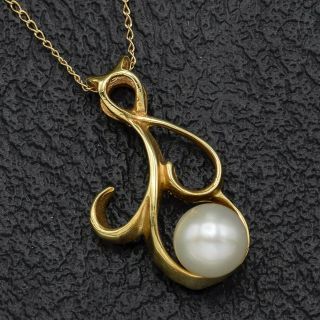 Vintage 14k Yellow Gold Sea Pearl Swirl Pendant Necklace 2.  7g 22.  7x13.  5 Mm 16 "