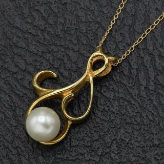 Vintage 14K Yellow Gold Sea Pearl Swirl Pendant Necklace 2.  7G 22.  7x13.  5 mm 16 