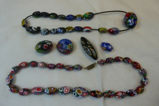 Vintage Art Deco Millefiori Glass Bead Necklace And Loose Beads