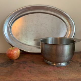 Large Vintage Vollrath Stainless Steel Serving Tray Platter And Bowl