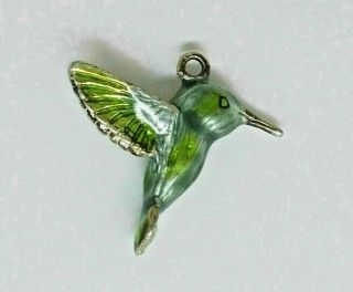 Vintage Pretty Sterling Silver & Blue Green Enamel 3d Hummingbird Bird Charm